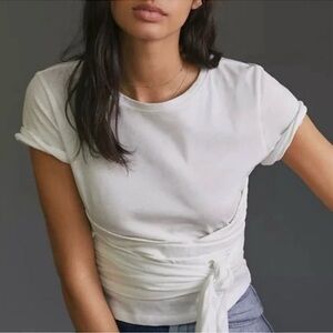 Anthropologie Pilcro White Tie Wrap T Shirt Tee Bow Large Summer Chic Classic